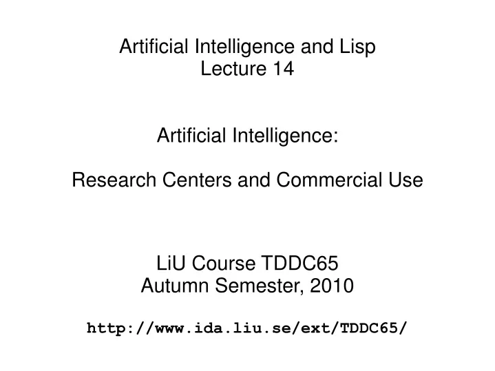 artificial intelligence and lisp lecture
