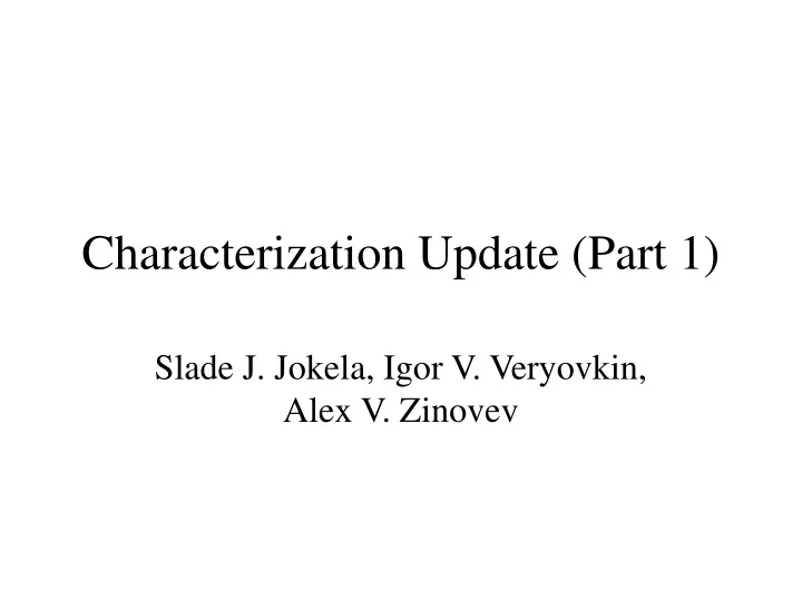 characterization update part 1