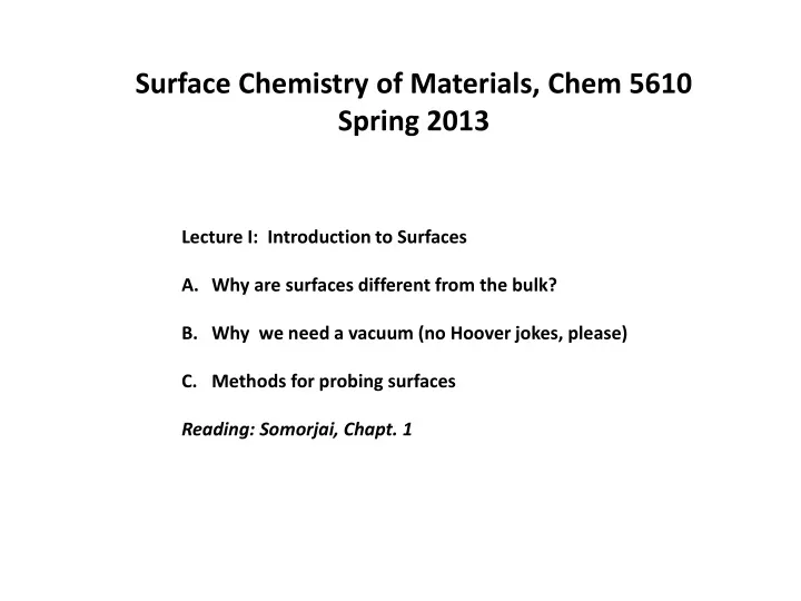 surface chemistry of materials chem 5610 spring