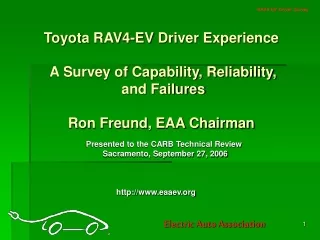 Presented to the CARB Technical Review  Sacramento, September 27, 2006 eaaev
