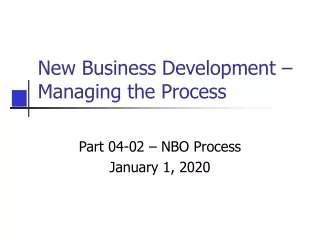 New Business Development – Managing the Process