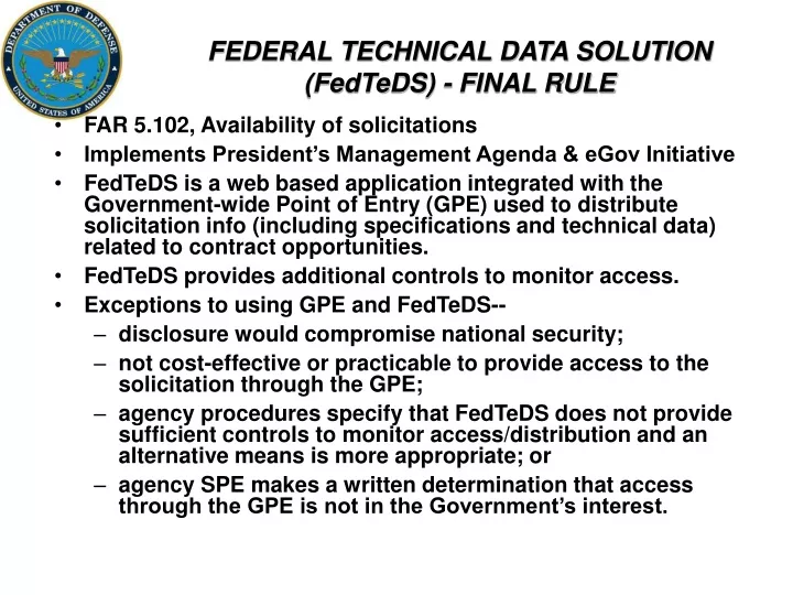 federal technical data solution fedteds final rule