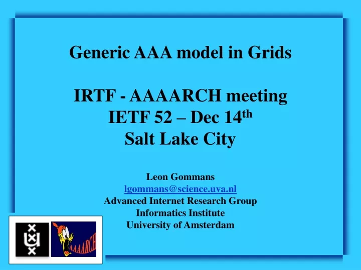 generic aaa model in grids irtf aaaarch meeting
