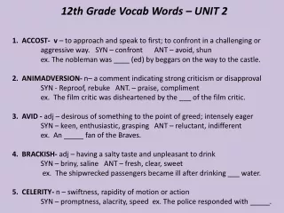 12th Grade Vocab Words – UNIT 2