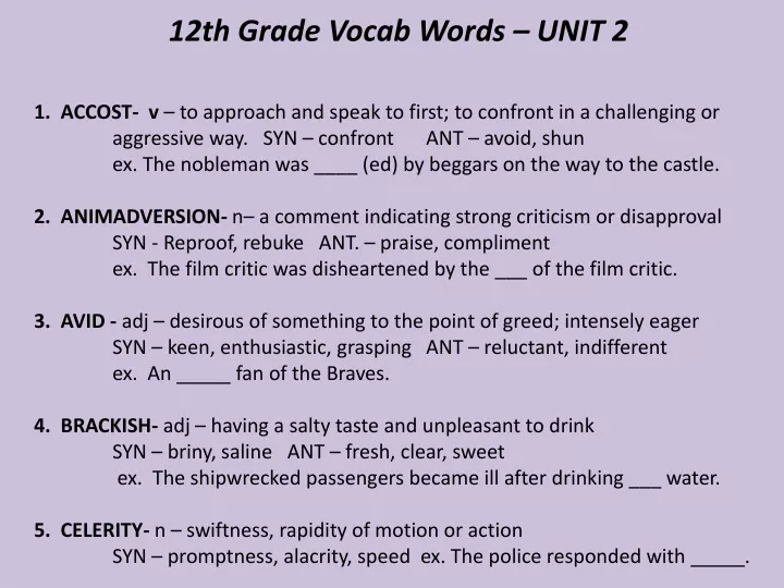 12th grade vocab words unit 2