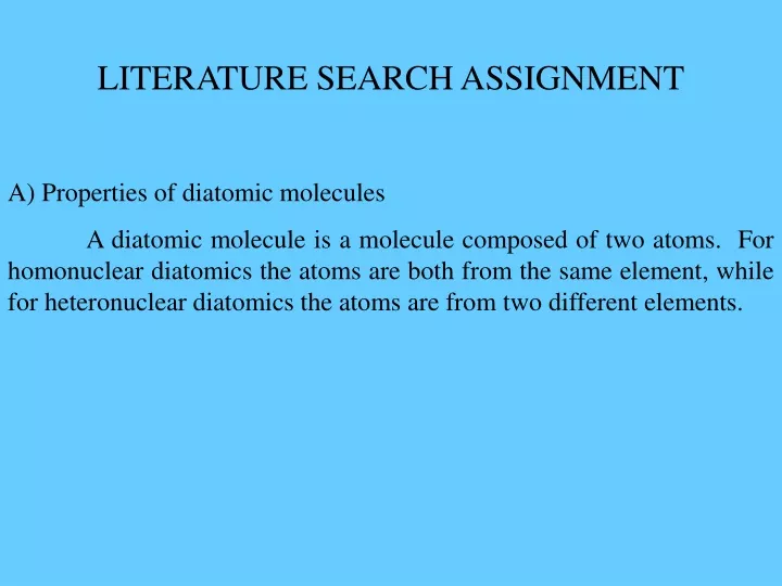 literature search assignment a properties