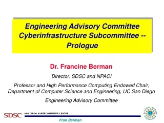 Engineering Advisory Committee Cyberinfrastructure Subcommittee -- Prologue