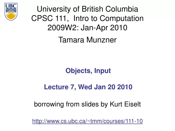 objects input lecture 7 wed jan 20 2010