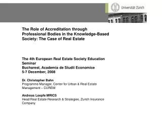 The 4th European Real Estate Society Education Seminar  Bucharest, Academia de Studii Economice