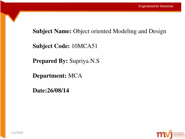 subject name object oriented modeling and design