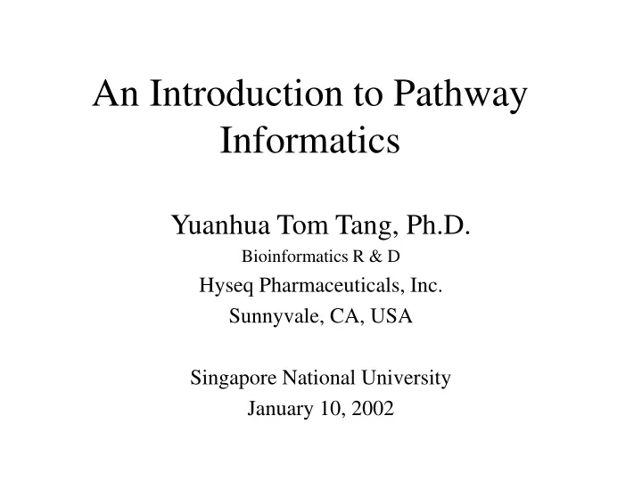 an introduction to pathway informatics