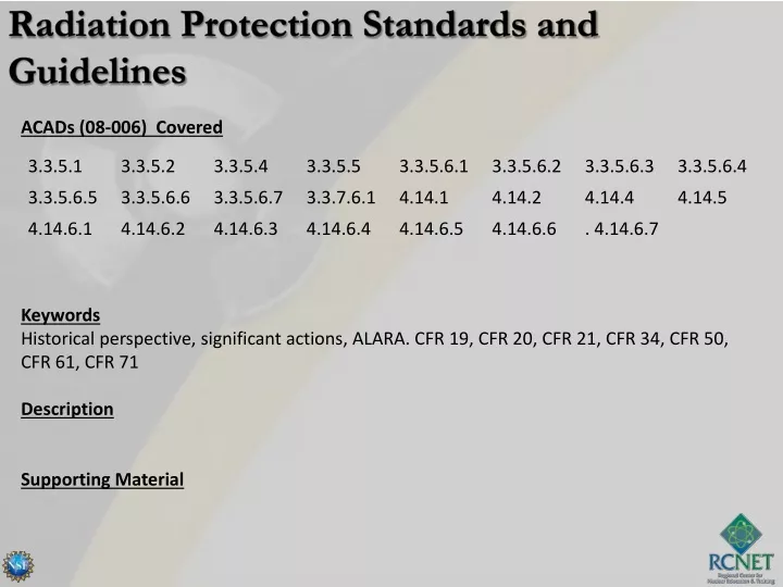radiation protection standards and guidelines