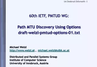 60th IETF, PMTUD WG: Path MTU Discovery Using Options draft-welzl-pmtud-options-01.txt