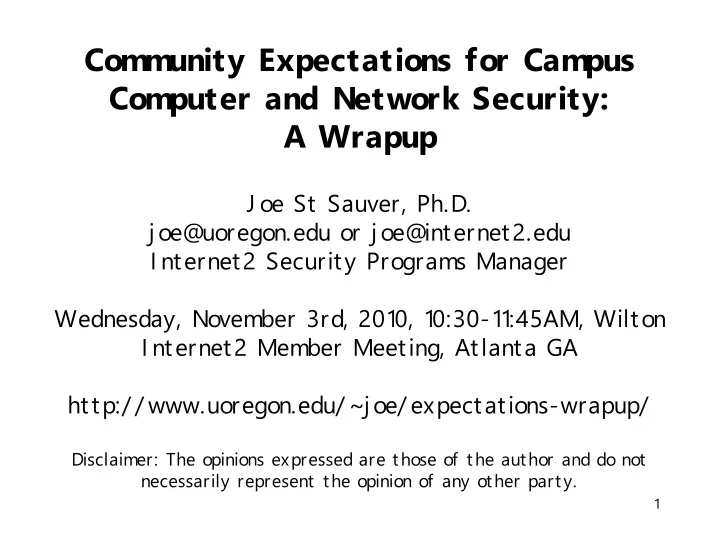 community expectations for campus computer and network security a wrapup