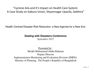 “Cyclone  Aila  and It’s Impact on Health Care System: