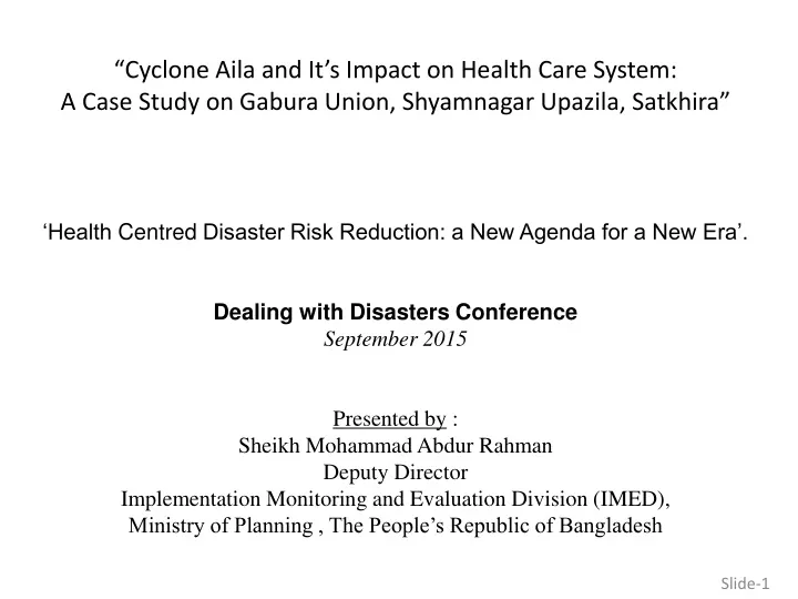 cyclone aila and it s impact on health care
