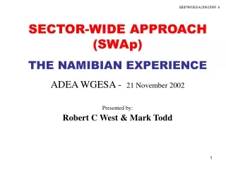 SECTOR-WIDE APPROACH (SWAp) THE NAMIBIAN EXPERIENCE ADEA WGESA -   21 November 2002 Presented by: