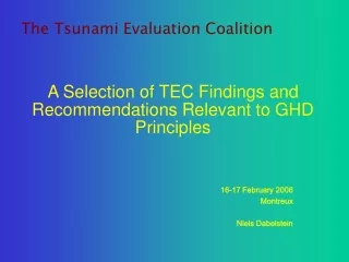 A Selection of TEC Findings and Recommendations Relevant to GHD Principles