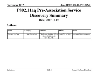 P802.11aq Pre-Association Service Discovery Summary