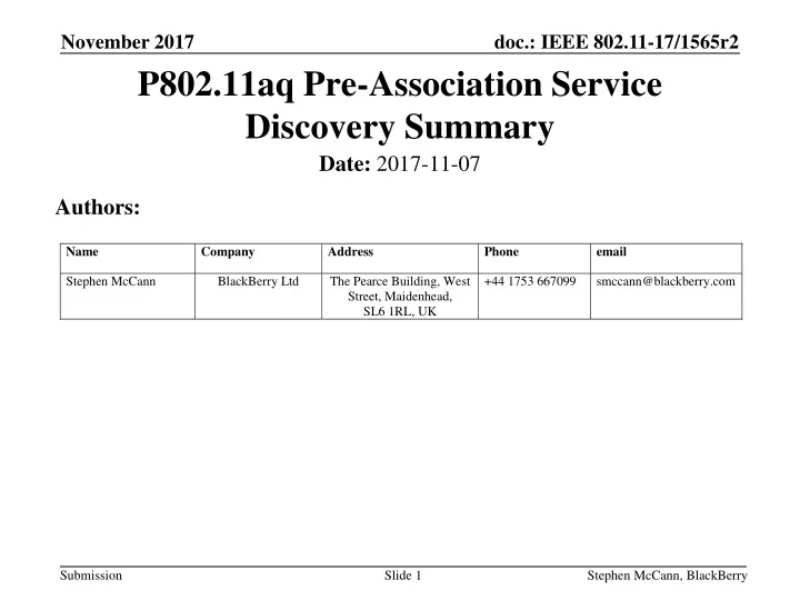 p802 11aq pre association service discovery summary