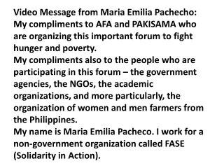 Video Message from Maria Emilia Pachecho