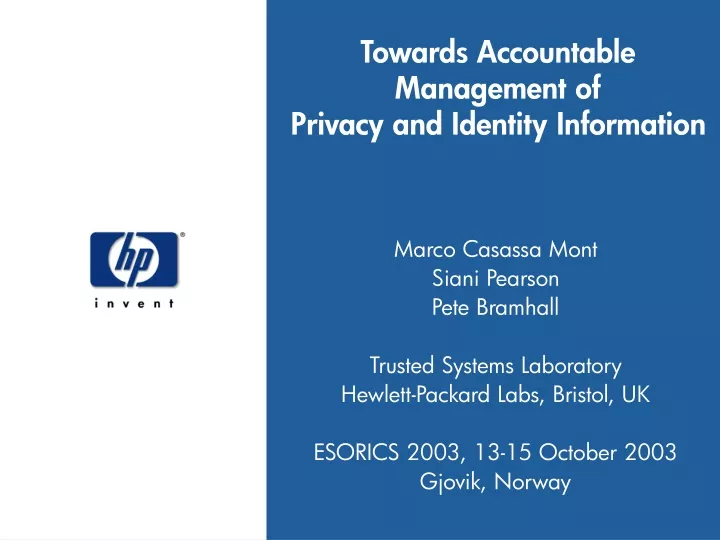 towards accountable management of privacy and identity information