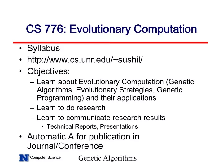 cs 776 evolutionary computation