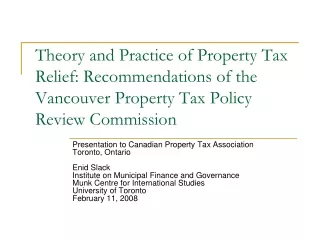 Presentation to Canadian Property Tax Association Toronto, Ontario Enid Slack