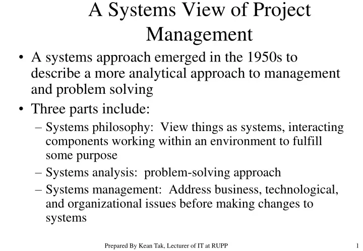 a systems view of project management