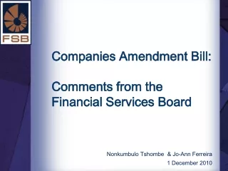 Companies Amendment Bill:  Comments from the Financial Services Board