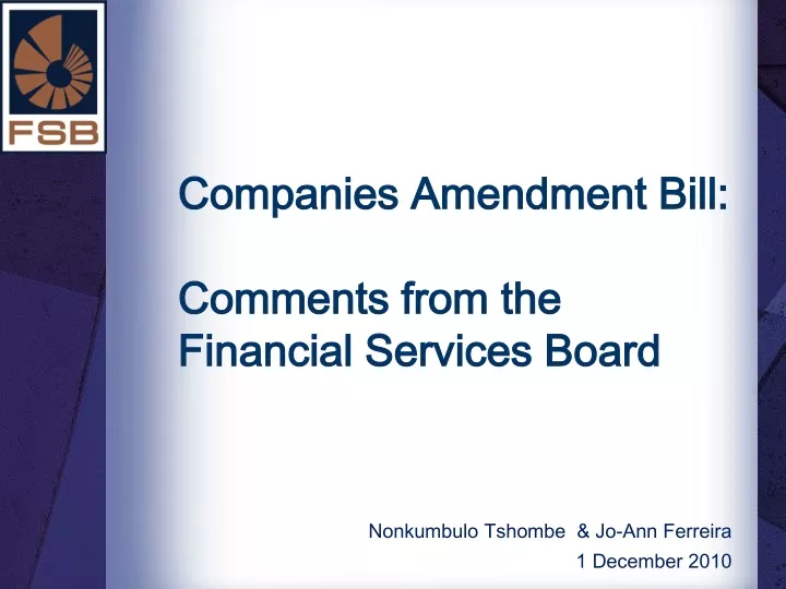 companies amendment bill comments from the financial services board