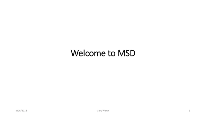 welcome to msd