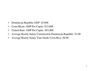 Dominican Republic GDP- $5,800 Costa Rican- GDP Per Capita- $12,600