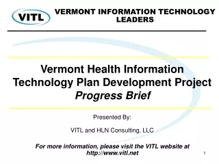 Vermont Health Information Technology Plan Development Project   Progress Brief