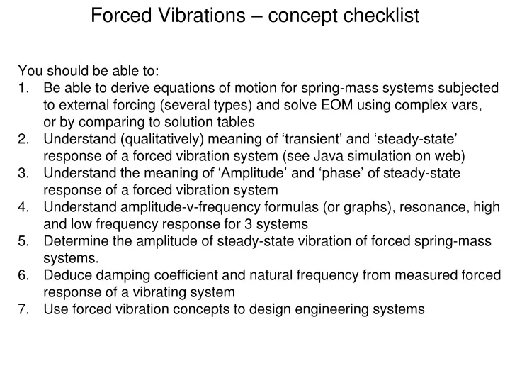 forced vibrations concept checklist