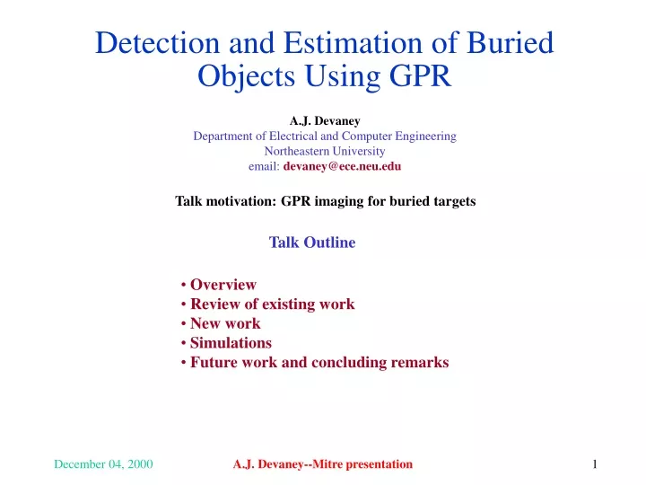 detection and estimation of buried objects using gpr