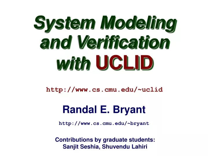 system modeling and verification with uclid