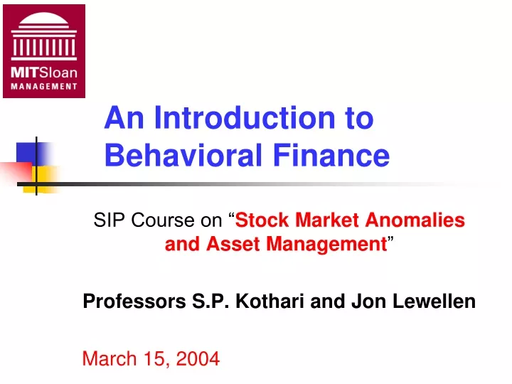 an introduction to behavioral finance