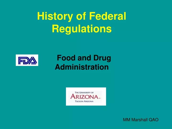 history of federal regulations food and drug
