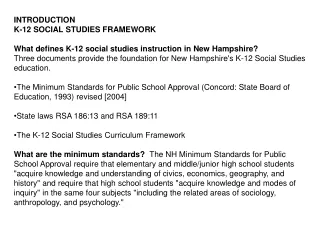 INTRODUCTION K-12 SOCIAL STUDIES FRAMEWORK