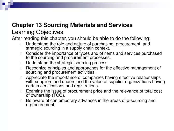 chapter 13 sourcing materials and services