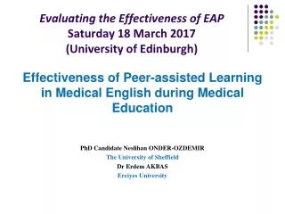 Evaluating the  E ffectiveness of EAP Saturday 18 March 2017 ( University of Edinburgh )