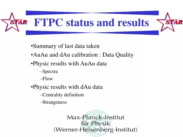 ftpc status and results