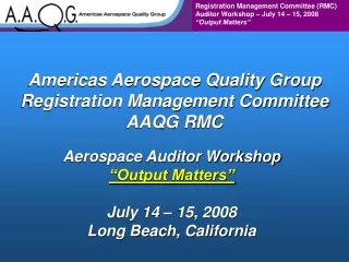 Americas Aerospace Quality Group Registration Management Committee AAQG RMC