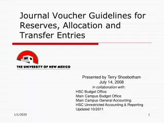 Journal Voucher Guidelines for Reserves, Allocation and Transfer Entries