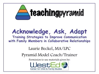 Laurie Beckel, MA/LPC Pyramid Model Coach/Trainer Permission to use materials given by: