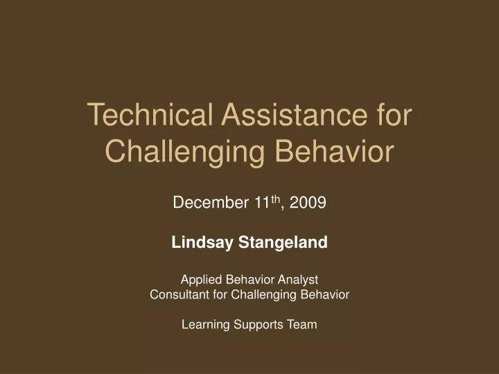 technical assistance for challenging behavior