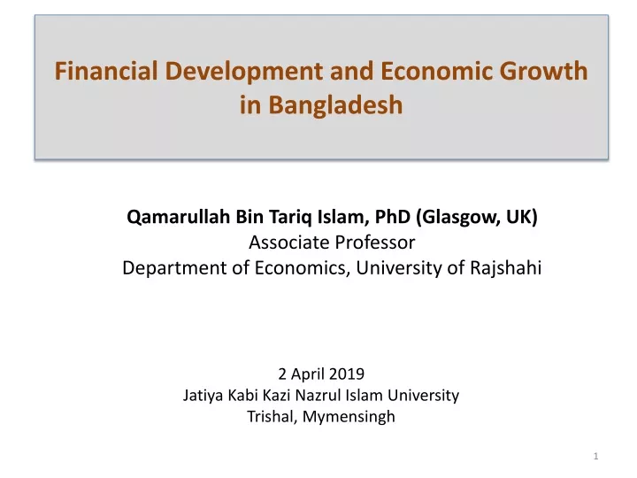 financial development and economic growth in bangladesh