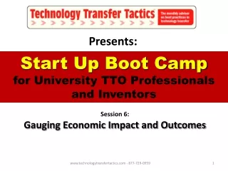 Start Up Boot Camp  for University TTO Professionals and Inventors