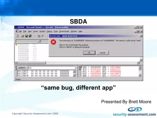 SBDA “same bug, different app” Presented By Brett Moore